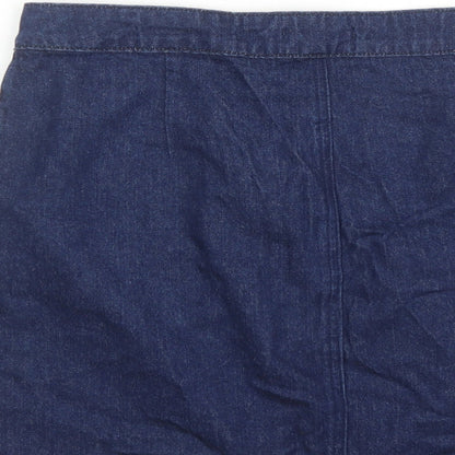 TU Womens Blue Cotton A-Line Skirt Size 10 Button - Pockets