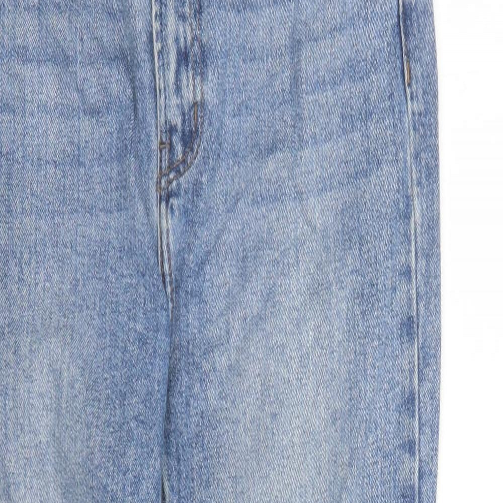 Denim & Co. Womens Blue Cotton Straight Jeans Size 10 L26 in Regular Zip - Pockets Short Leg Raw Hems