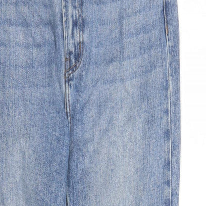 Denim & Co. Womens Blue Cotton Straight Jeans Size 10 L26 in Regular Zip - Pockets Short Leg Raw Hems