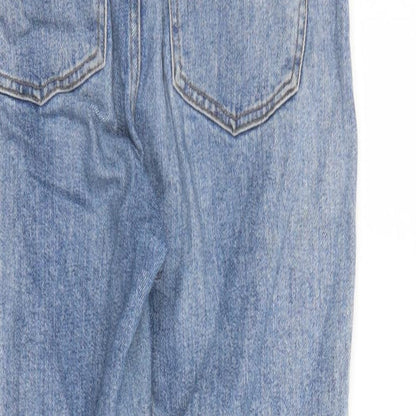 Denim & Co. Womens Blue Cotton Straight Jeans Size 10 L26 in Regular Zip - Pockets Short Leg Raw Hems