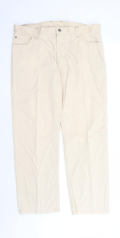 Lancers Mens Beige Cotton Trousers Size 38 in L29 in Regular Zip - Pockets