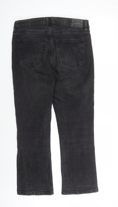 Pull&Bear Womens Black Cotton Bootcut Jeans Size 16 L27 in Regular Zip - Pockets