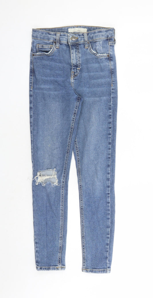Topshop Womens Blue Cotton Skinny Jeans Size 26 in L25 in Regular Zip - Pockets Short Leg