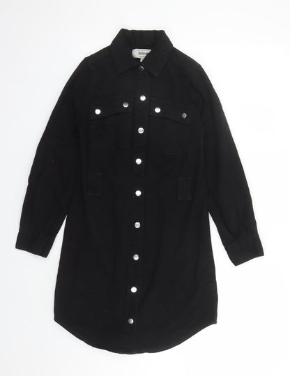 New Look Womens Black Cotton Shirt Dress Size 4 Collared Snap