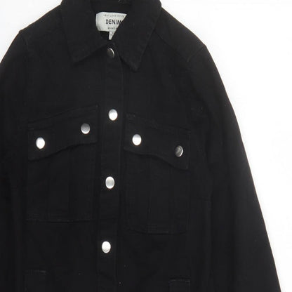New Look Womens Black Cotton Shirt Dress Size 4 Collared Snap