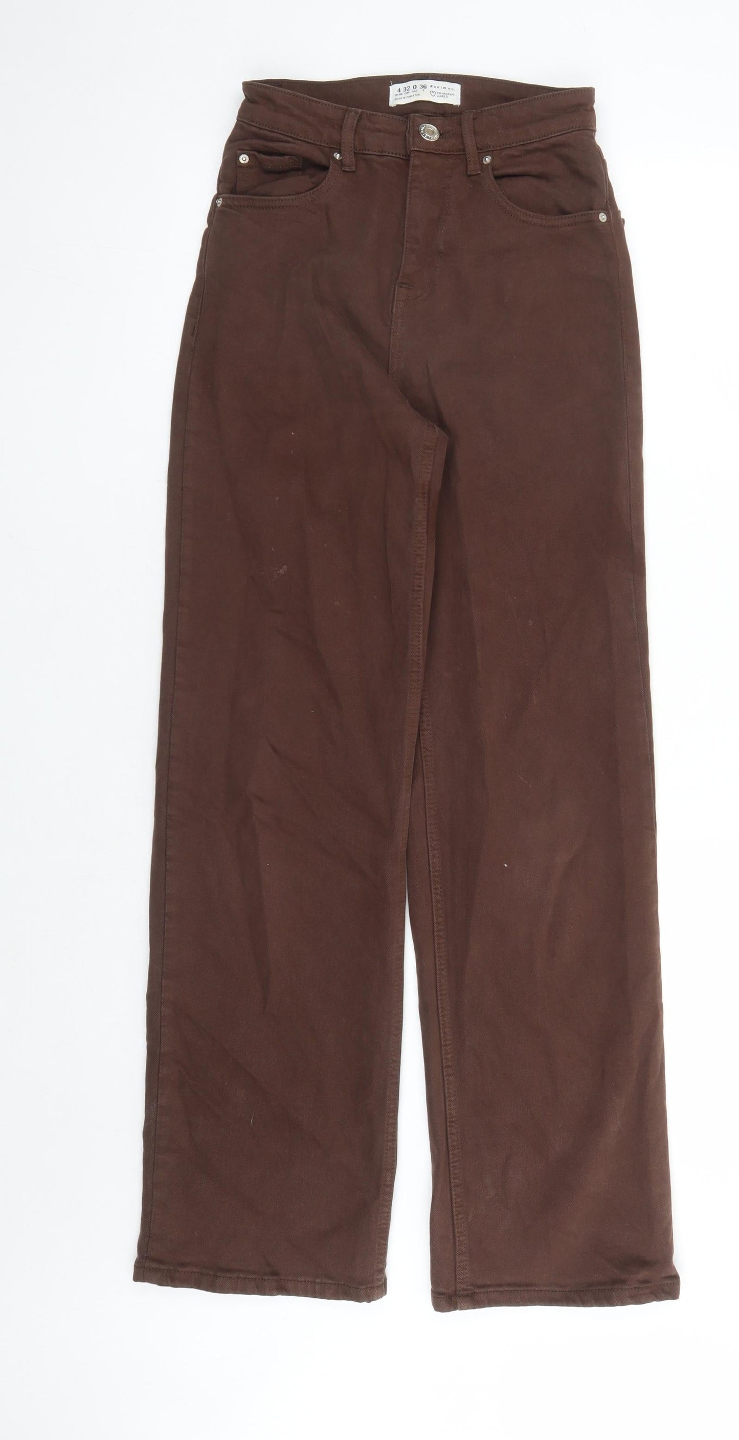 Denim & Co. Womens Brown Cotton Wide-Leg Jeans Size 4 L30 in Regular Zip - Pockets Long Leg