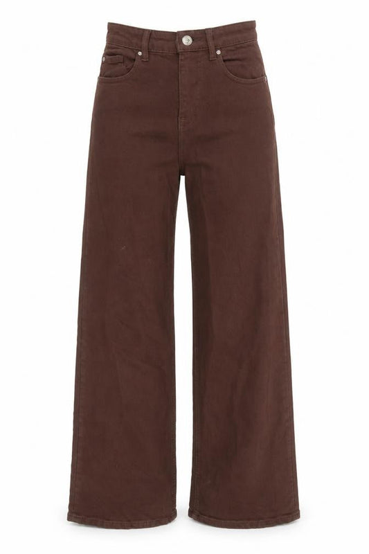Front view of Denim & Co. women’s brown cotton wide-leg jeans, size UK 4, 30-inch leg regular zip - pockets long leg