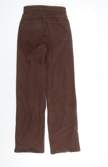 Denim & Co. Womens Brown Cotton Wide-Leg Jeans Size 4 L30 in Regular Zip - Pockets Long Leg