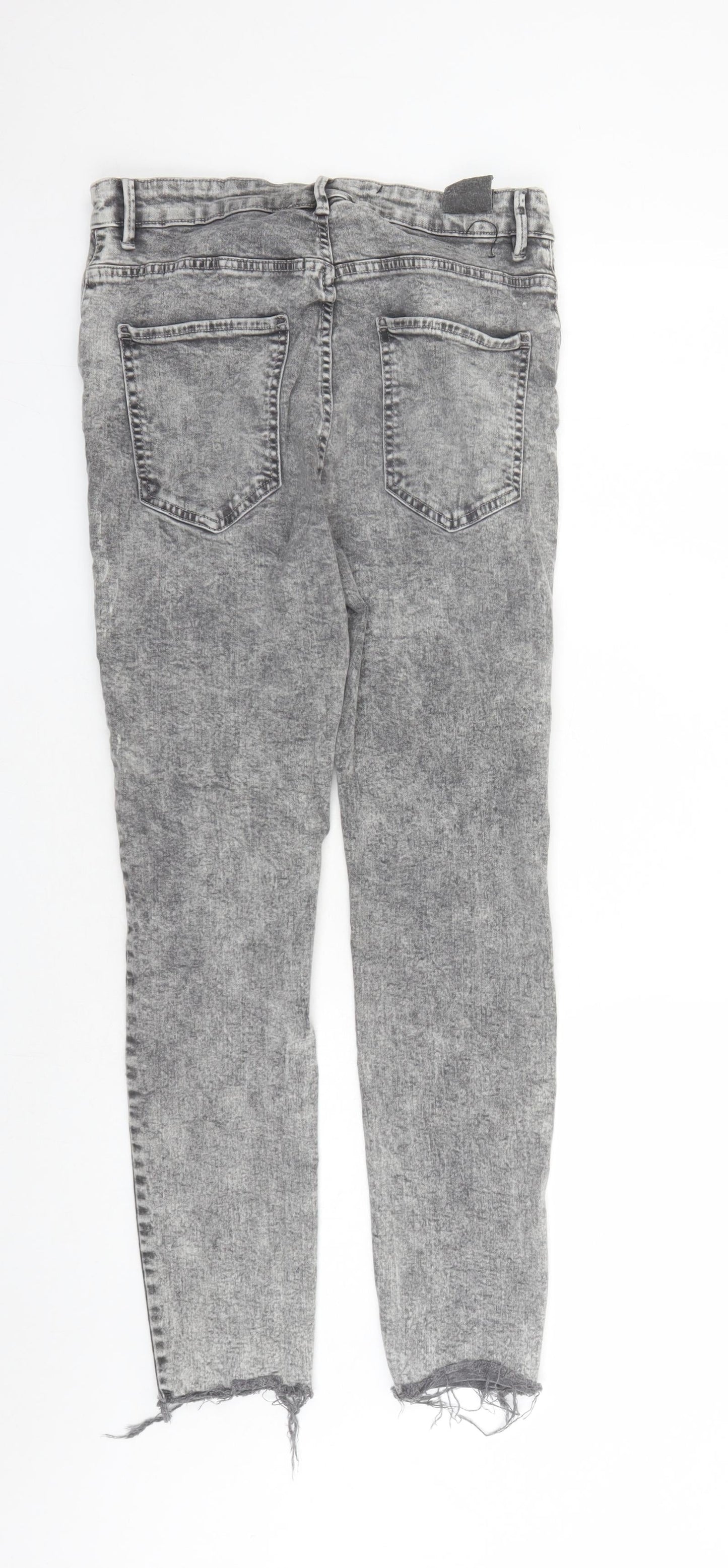 Pull&Bear Womens Grey Cotton Straight Jeans Size 14 L26 in Regular Zip - Raw Hems Pockets