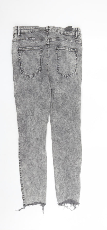 Pull&Bear Womens Grey Cotton Straight Jeans Size 14 L26 in Regular Zip - Raw Hems Pockets