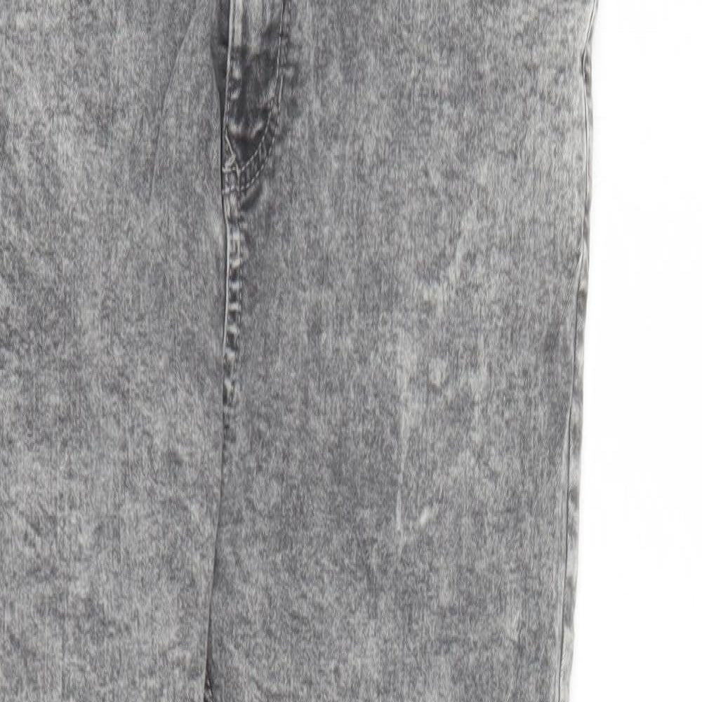 Pull&Bear Womens Grey Cotton Straight Jeans Size 14 L26 in Regular Zip - Raw Hems Pockets