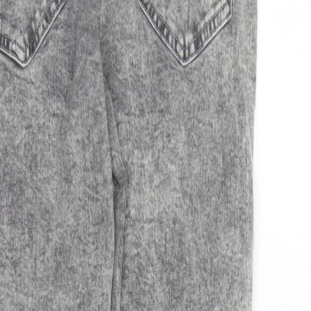 Pull&Bear Womens Grey Cotton Straight Jeans Size 14 L26 in Regular Zip - Raw Hems Pockets