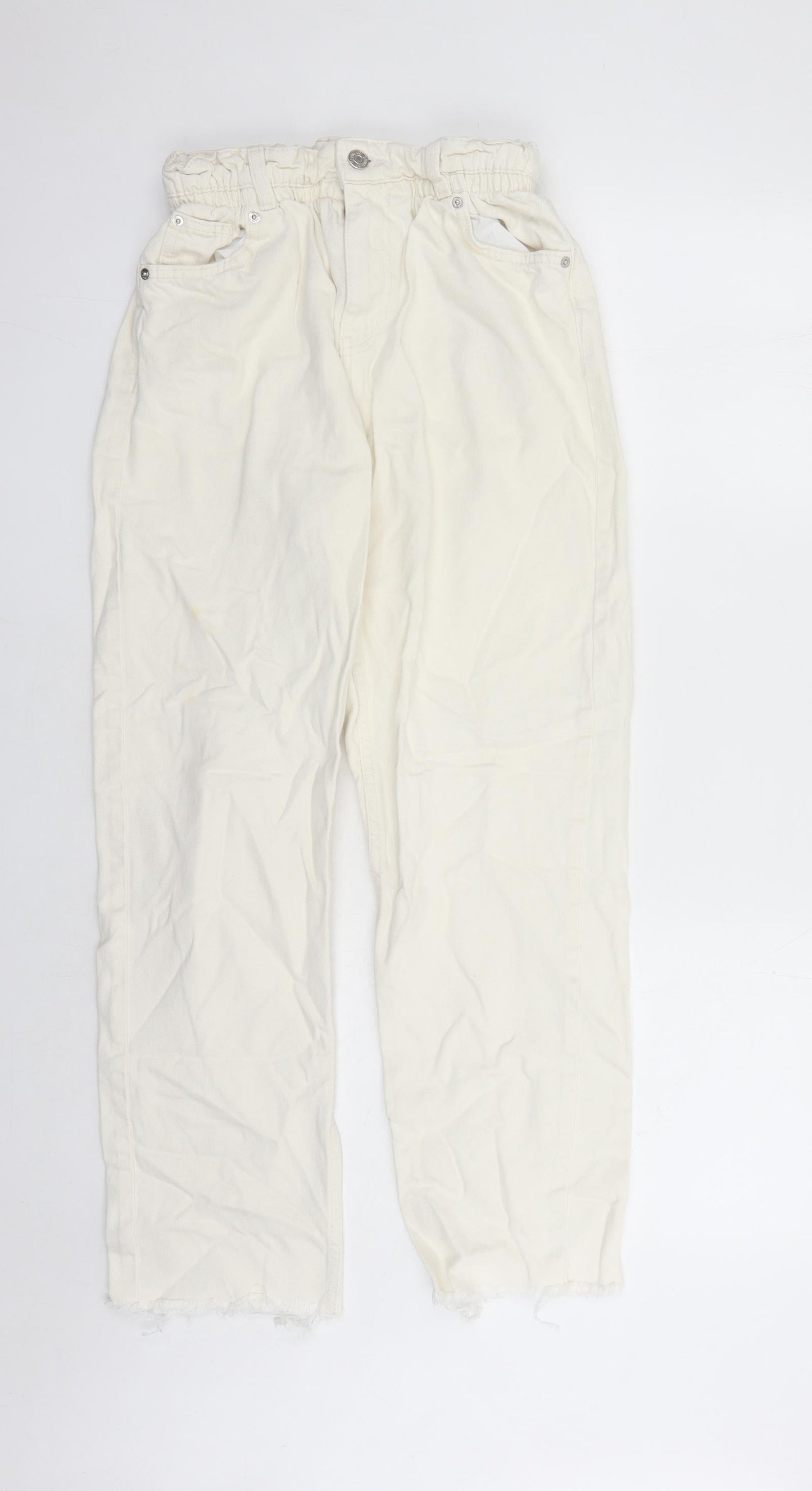 Denim & Co. Womens White Cotton Straight Jeans Size 8 L27 in Regular Zip - Elasticated Waist Pockets