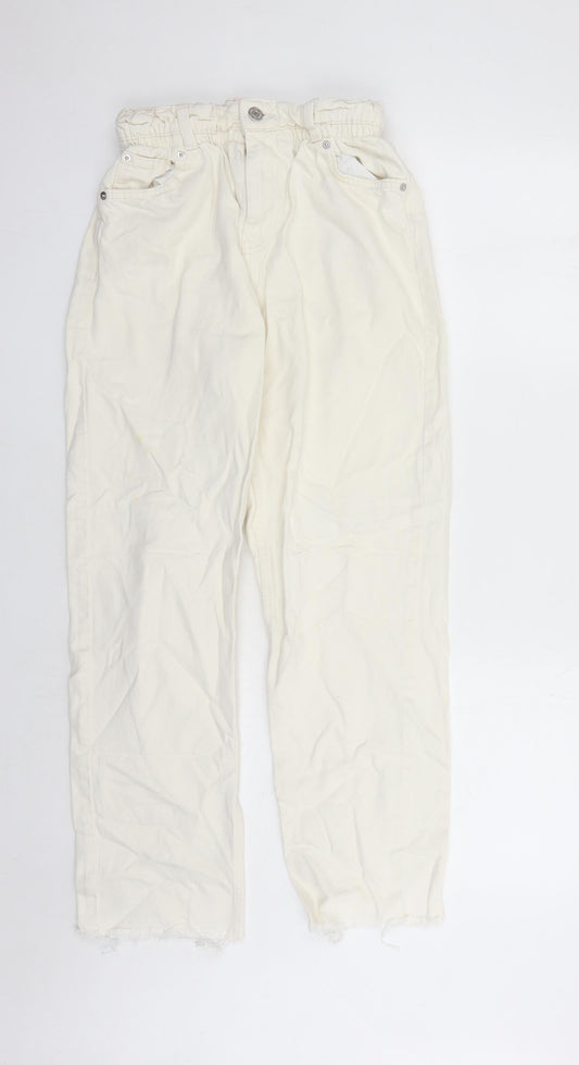Denim & Co. Womens White Cotton Straight Jeans Size 8 L27 in Regular Zip - Elasticated Waist Pockets