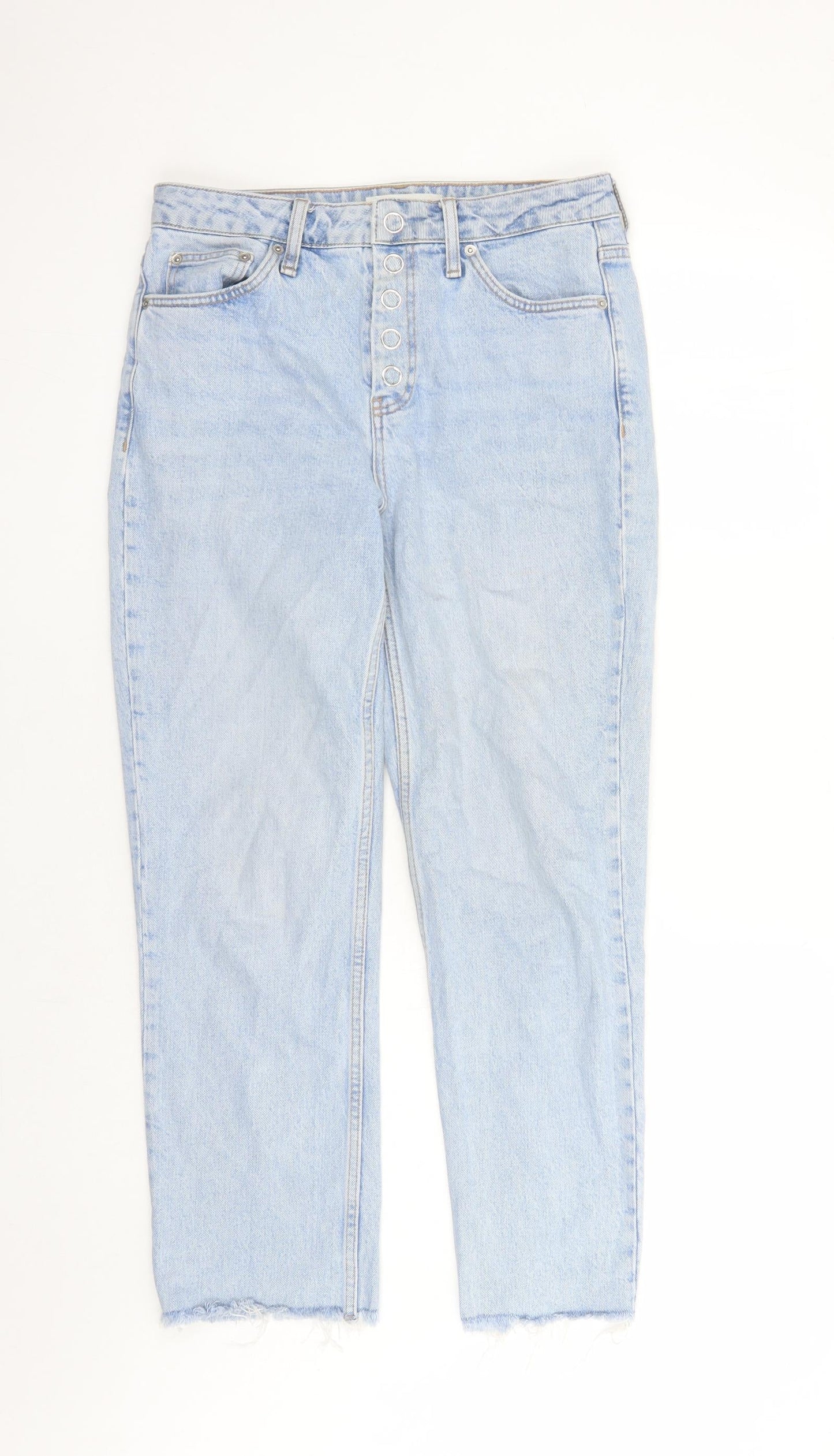 Topshop Womens Blue Cotton Straight Jeans Size 30 in L26 in Regular Snap - Raw Hems Pockets