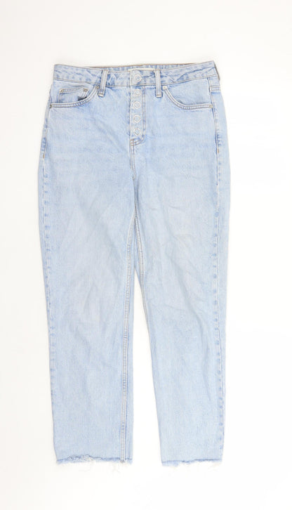 Topshop Womens Blue Cotton Straight Jeans Size 30 in L26 in Regular Snap - Raw Hems Pockets