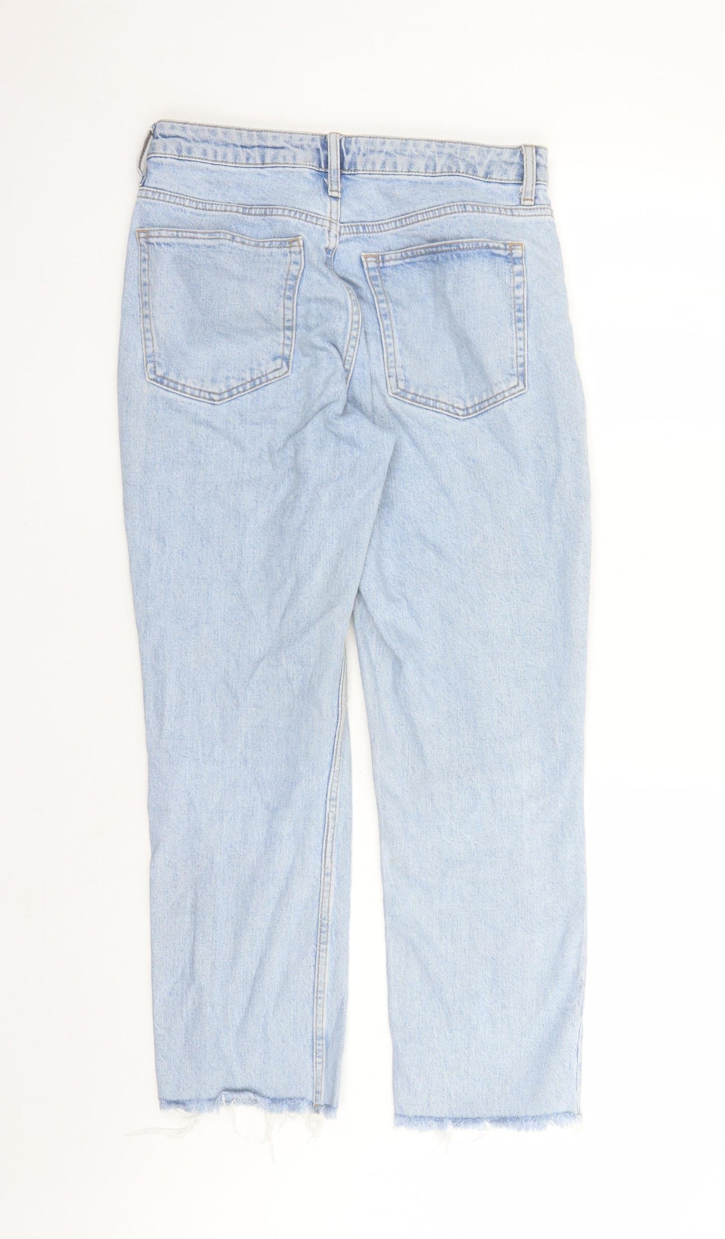 Topshop Womens Blue Cotton Straight Jeans Size 30 in L26 in Regular Snap - Raw Hems Pockets
