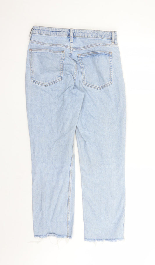Topshop Womens Blue Cotton Straight Jeans Size 30 in L26 in Regular Snap - Raw Hems Pockets