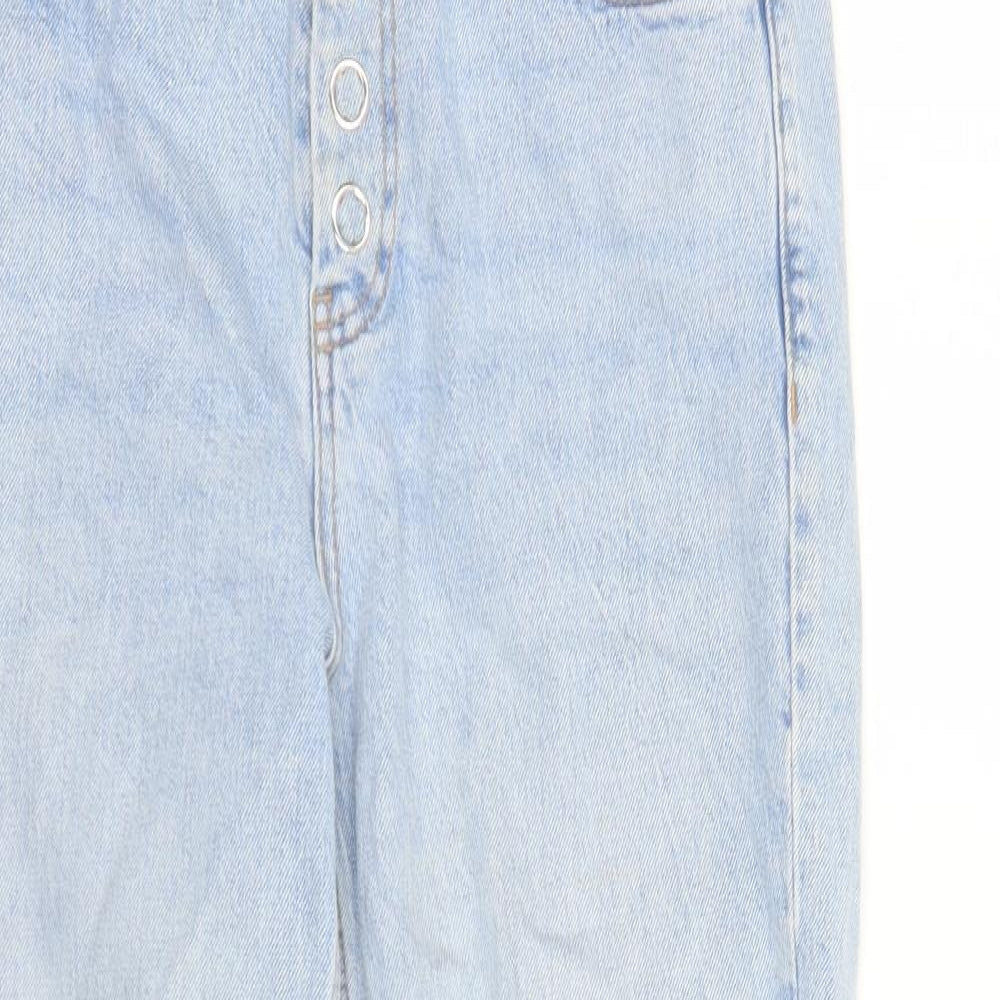 Topshop Womens Blue Cotton Straight Jeans Size 30 in L26 in Regular Snap - Raw Hems Pockets