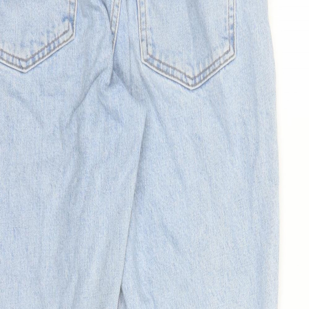 Topshop Womens Blue Cotton Straight Jeans Size 30 in L26 in Regular Snap - Raw Hems Pockets