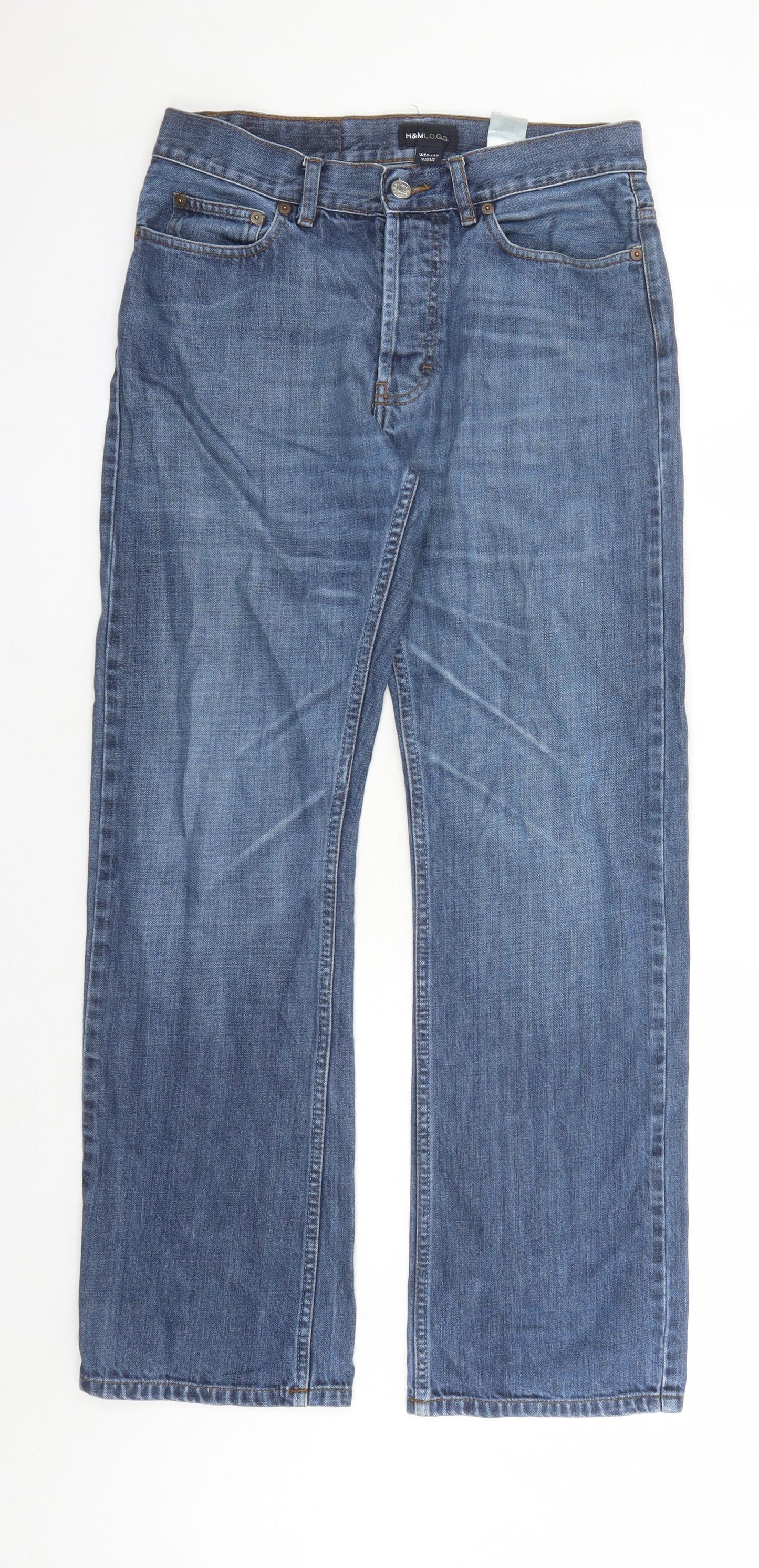 H&M Mens Blue Cotton Straight Jeans Size 30 in L32 in Regular Button - Pockets