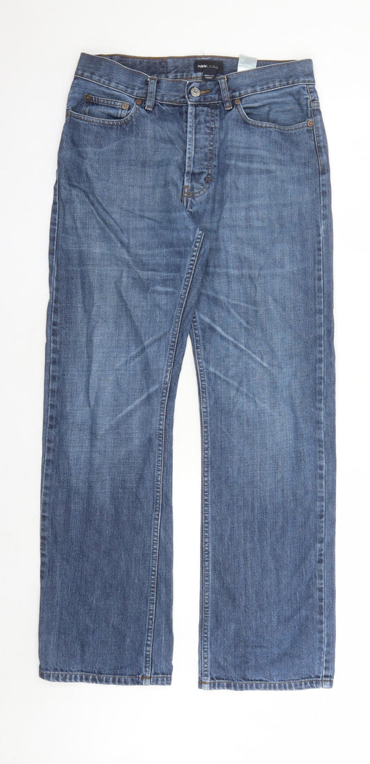 H&M Mens Blue Cotton Straight Jeans Size 30 in L32 in Regular Button - Pockets