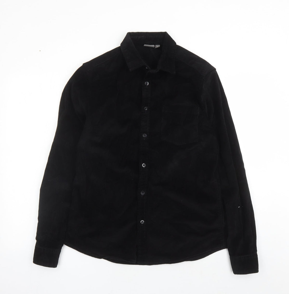 Additional front view of ASOS men’s black cotton button-up, size M, collared button