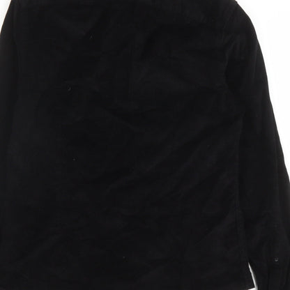 Brand and care label for ASOS men’s black cotton button-up, size M, collared button