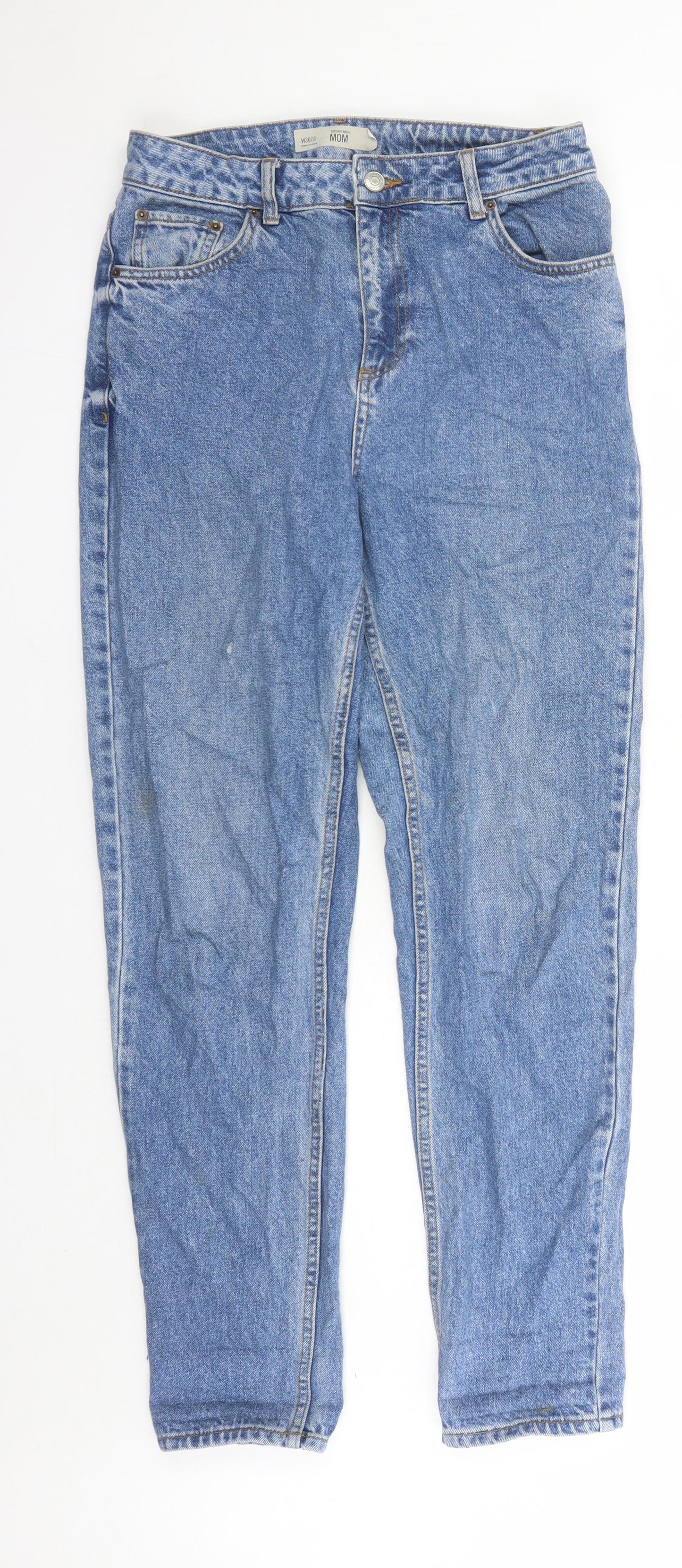 Topshop Womens Blue Cotton Mom Jeans Size 30 in L29 in Regular Zip - Pockets