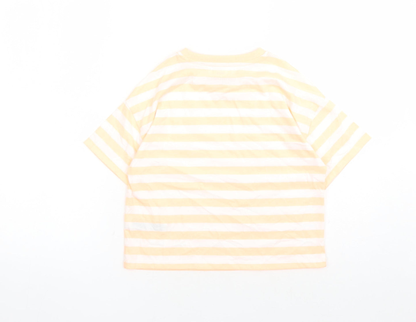 Marks and Spencer Girls Orange Striped Cotton Basic T-Shirt Size 9-10 Years Crew Neck Pullover