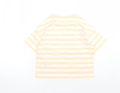 Marks and Spencer Girls Orange Striped Cotton Basic T-Shirt Size 9-10 Years Crew Neck Pullover