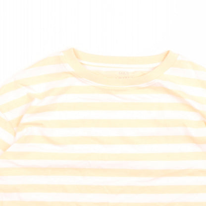 Marks and Spencer Girls Orange Striped Cotton Basic T-Shirt Size 9-10 Years Crew Neck Pullover