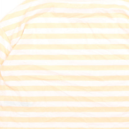 Marks and Spencer Girls Orange Striped Cotton Basic T-Shirt Size 9-10 Years Crew Neck Pullover