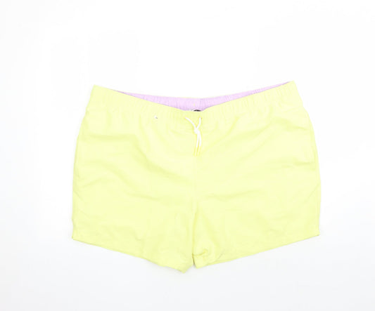 Marks and Spencer Mens Yellow Polyester Sweat Shorts Size 3XL L6 in Regular Drawstring - Elasticated Waist Swim Shorts Pockets