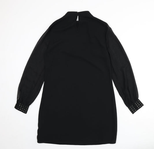 Dorothy Perkins Womens Black Polyester A-Line Size 10 Round Neck Button - Beaded Detail