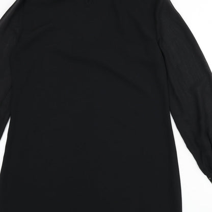 Dorothy Perkins Womens Black Polyester A-Line Size 10 Round Neck Button - Beaded Detail