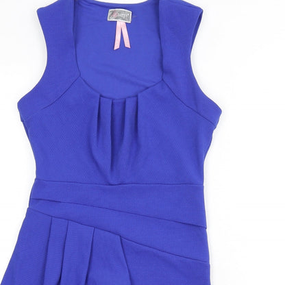 Lipsy Womens Blue Polyester Pencil Dress Size 10 Scoop Neck Pullover - Ruffle Detail