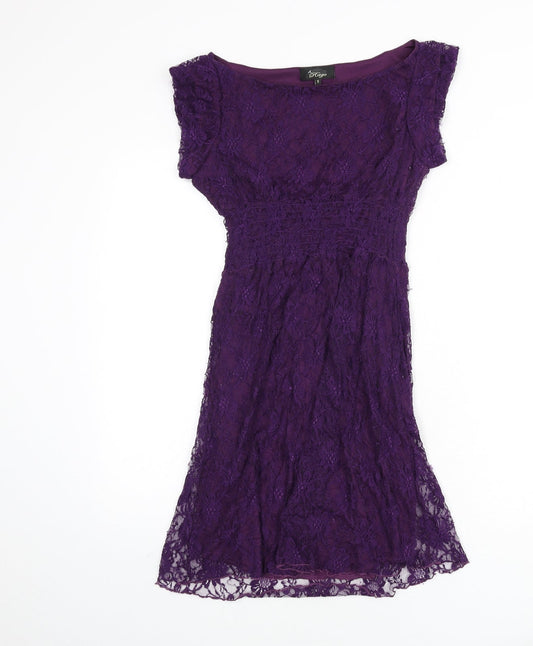 Rage Womens Purple Floral Polyamide A-Line Size 8 Boat Neck Pullover