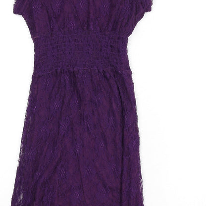 Rage Womens Purple Floral Polyamide A-Line Size 8 Boat Neck Pullover