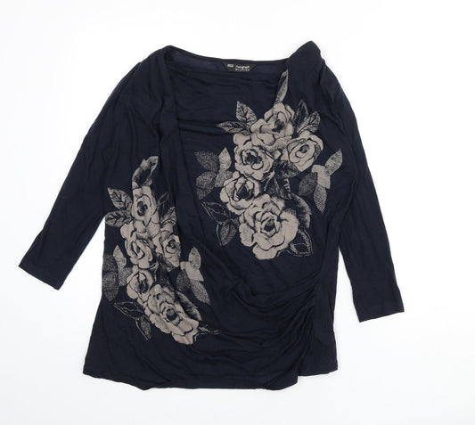 Autograph Womens Blue Lyocell Basic T-Shirt Size 12 Boat Neck - Flower Detail