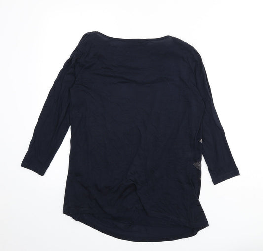 Autograph Womens Blue Lyocell Basic T-Shirt Size 12 Boat Neck - Flower Detail