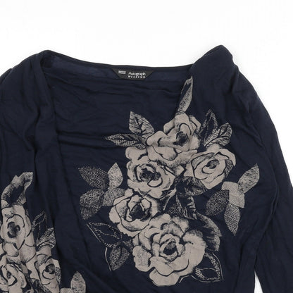 Autograph Womens Blue Lyocell Basic T-Shirt Size 12 Boat Neck - Flower Detail