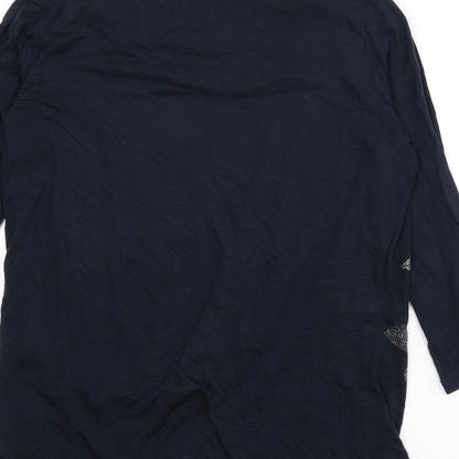 Autograph Womens Blue Lyocell Basic T-Shirt Size 12 Boat Neck - Flower Detail