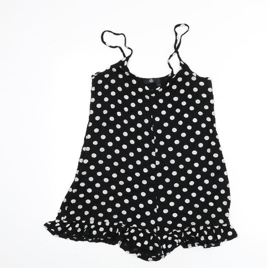 Missguided Womens Black Polka Dot Viscose Romper One-Piece Size 8 Pullover