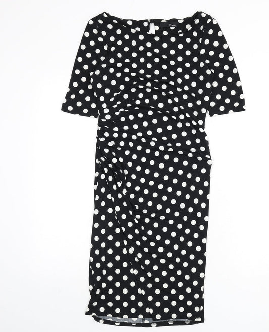 NEXT Womens Black Polka Dot Polyester Pencil Dress Size 8 Boat Neck Button