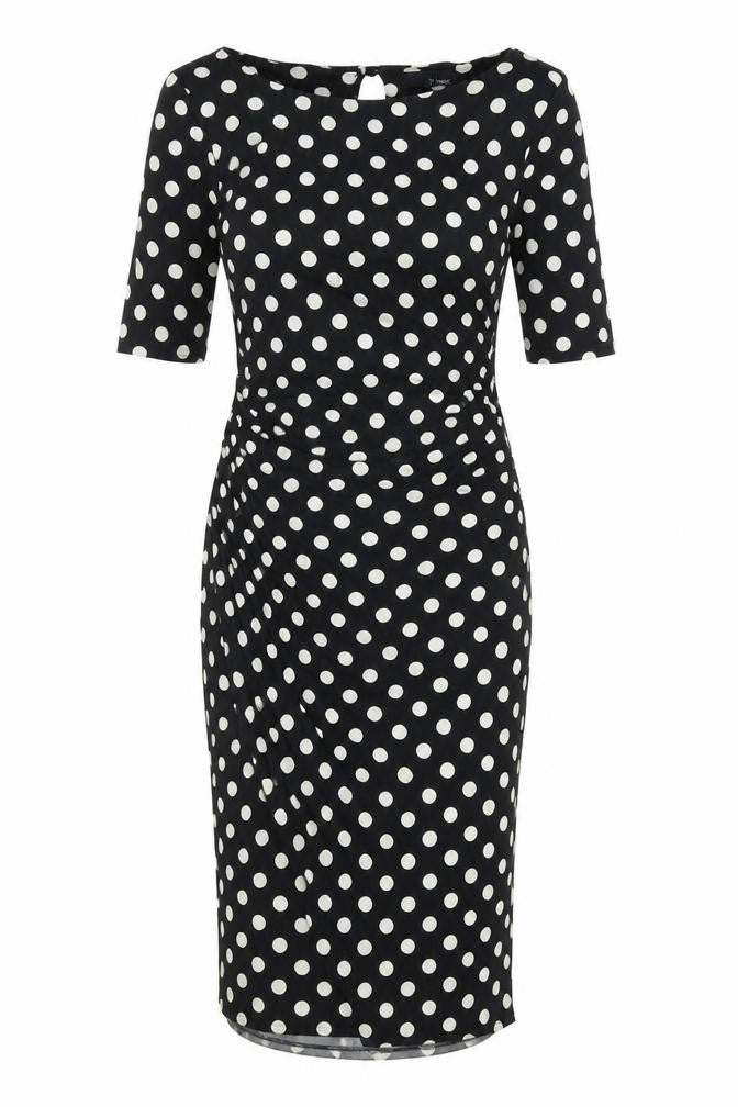 NEXT Womens Black Polka Dot Polyester Pencil Dress Size 8 Boat Neck Button