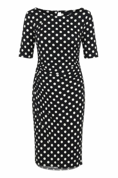 NEXT Womens Black Polka Dot Polyester Pencil Dress Size 8 Boat Neck Button