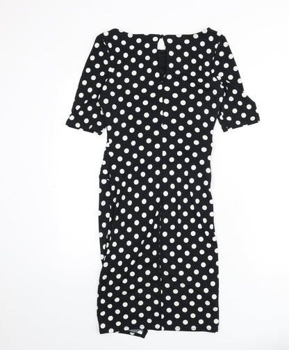 NEXT Womens Black Polka Dot Polyester Pencil Dress Size 8 Boat Neck Button