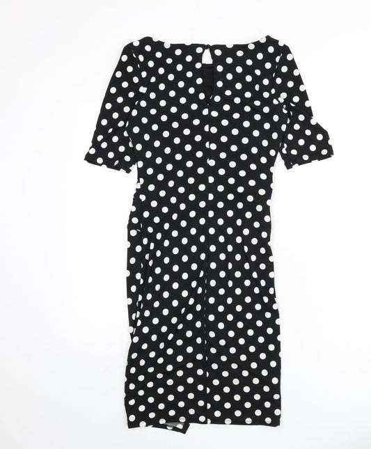 NEXT Womens Black Polka Dot Polyester Pencil Dress Size 8 Boat Neck Button