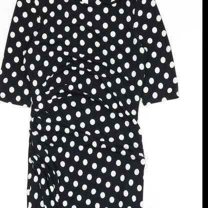 NEXT Womens Black Polka Dot Polyester Pencil Dress Size 8 Boat Neck Button